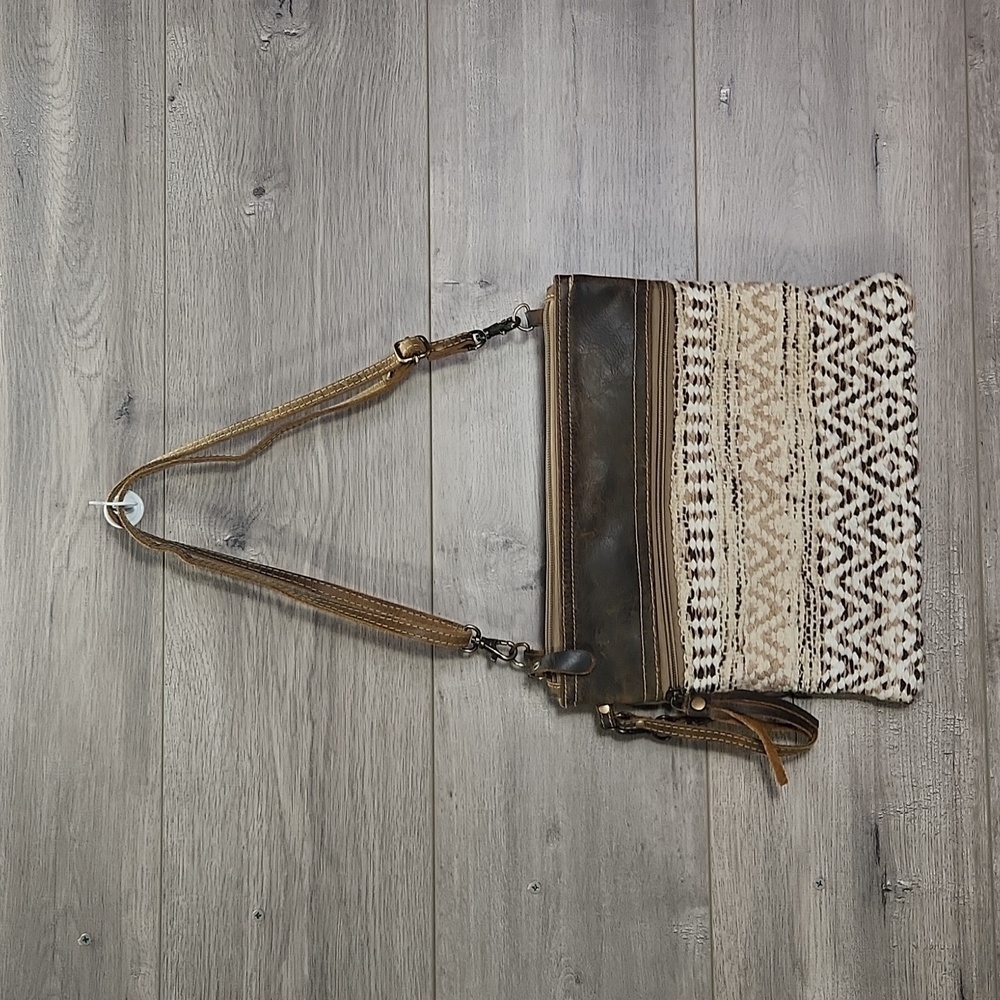 Myra B. Tapestry Leather Crossbody Shoulder Bag